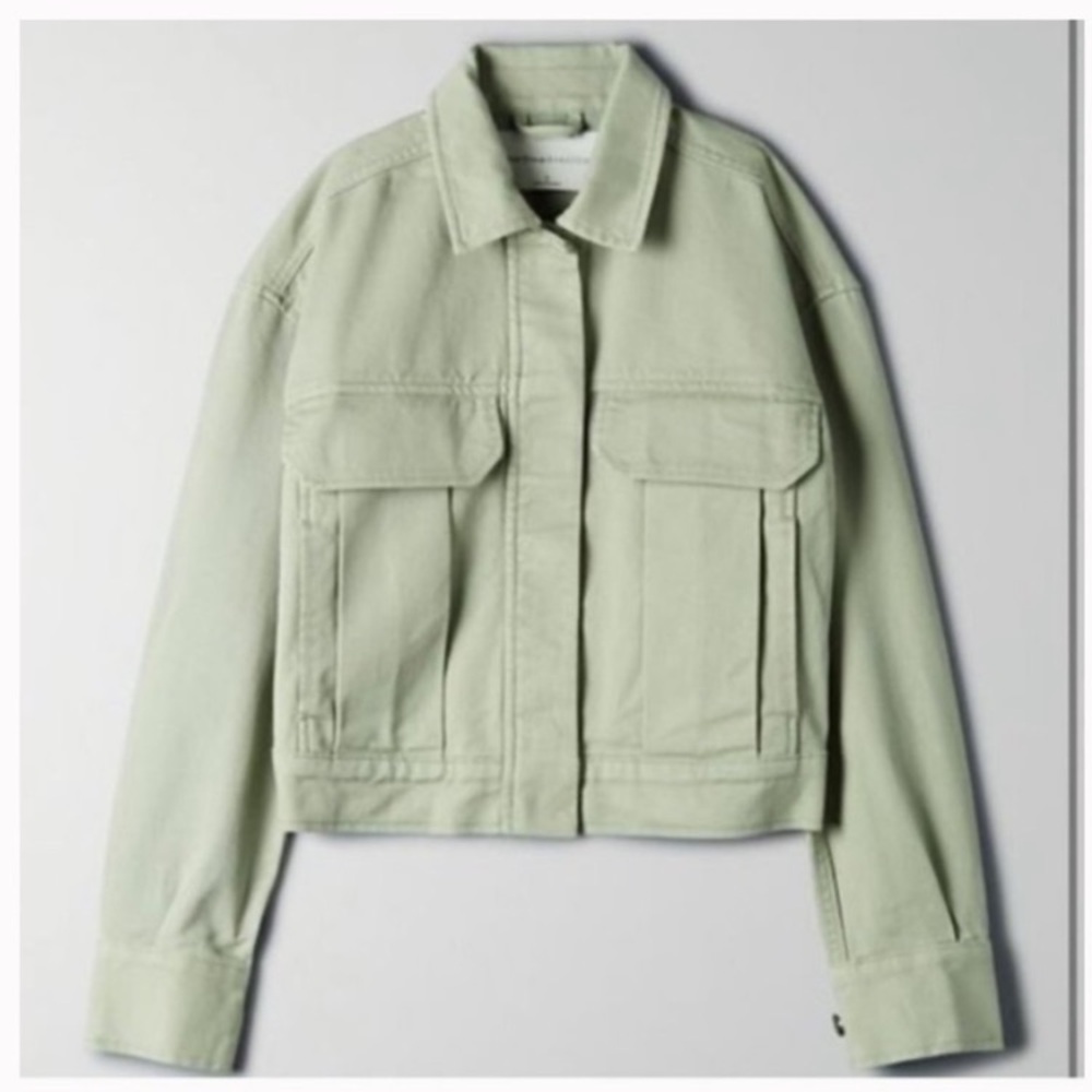 Aritzia The Group Babaton Antares cropped denim jacket sage green size XS